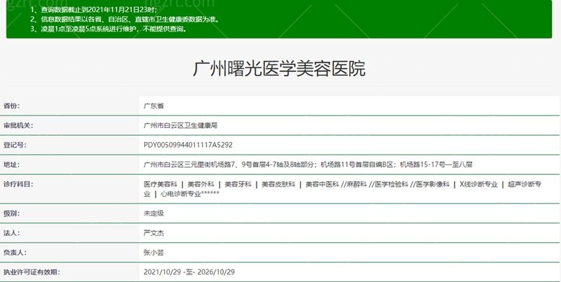  广州曙光医学美容医院审批机构