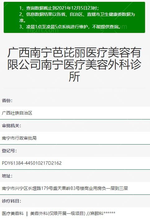 南宁芭芘丽医疗美容诊所资质