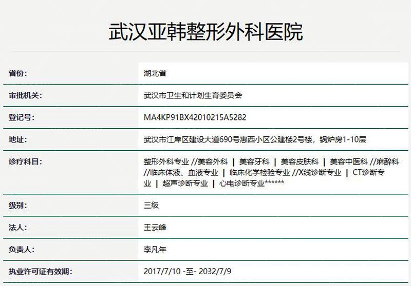  武汉亚韩整形医院是正规医院吗？