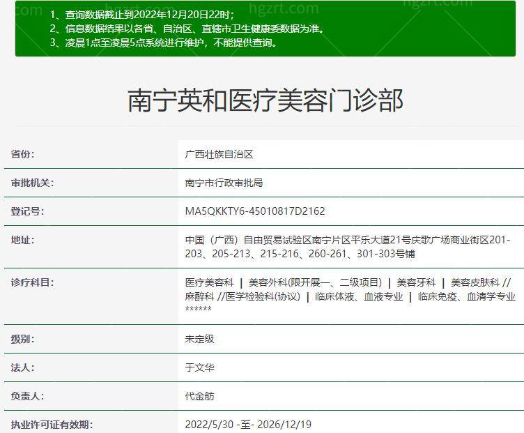 南宁英和整形医院卫健委资料