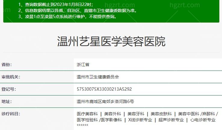 温州艺星整形医院卫健委资料