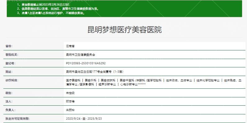 昆明梦想医院执业许可证图片