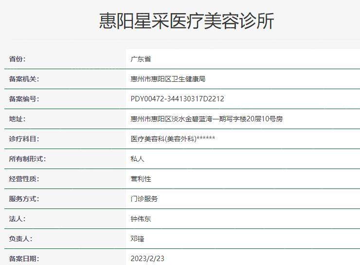 惠阳星采医疗美容诊所资质