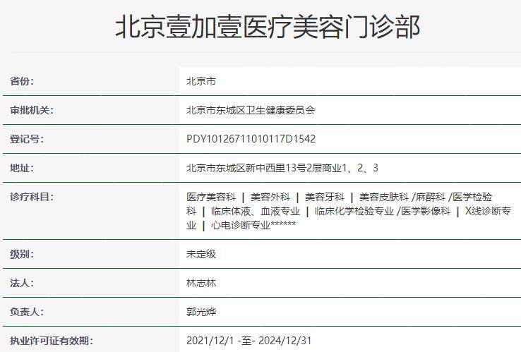 北京壹加壹医疗美容资质