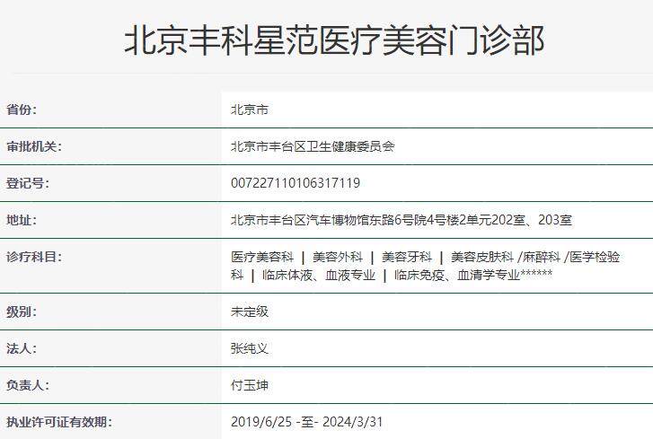 北京丰科星范医疗美容资质