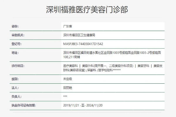 深圳福雅医疗美容医院资质