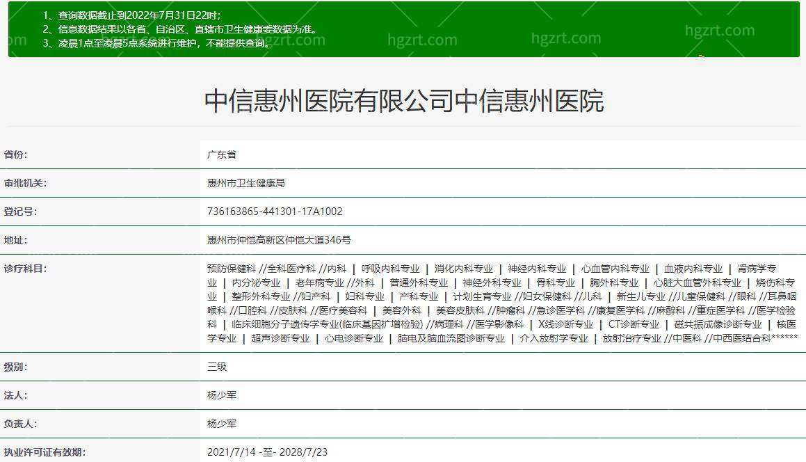 中信惠州医院整形外科资质