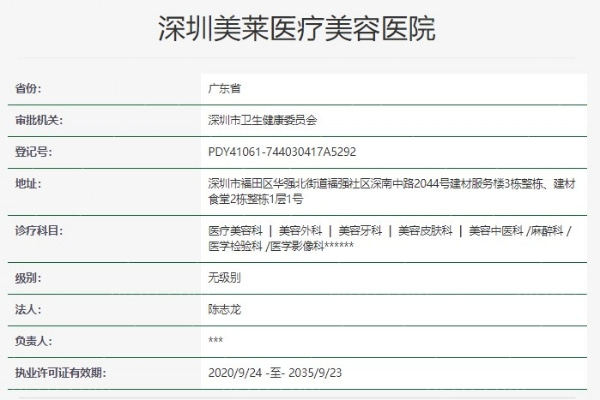 深圳美莱医疗美容医院资质