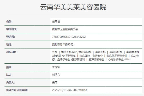 云南华美美莱美容医院资质