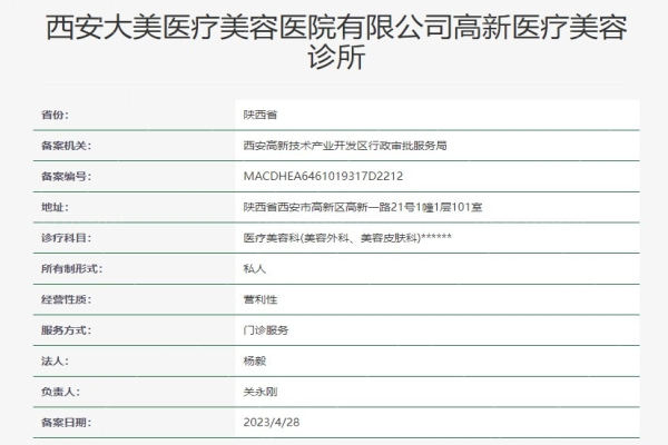 西安大美医疗美容诊所资质