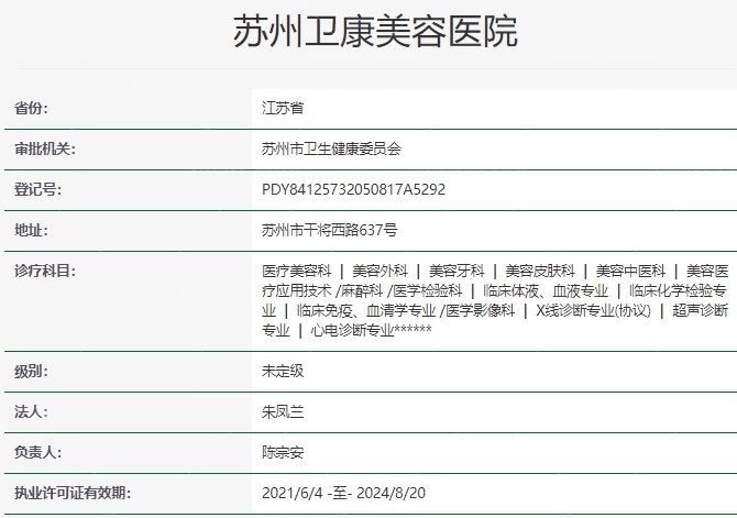 苏州卫康美容医院执业资质