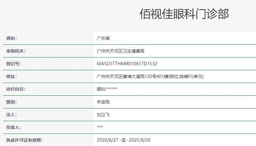 广州佰视佳眼科卫健委资料