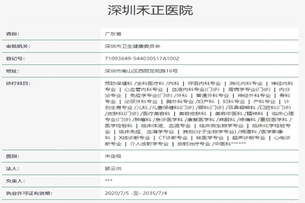 深圳禾正医院资质
