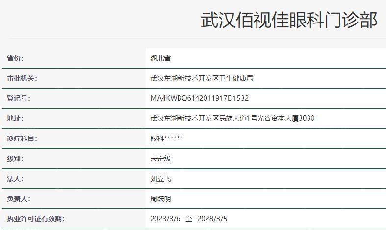 武汉佰视佳眼科卫健委资料
