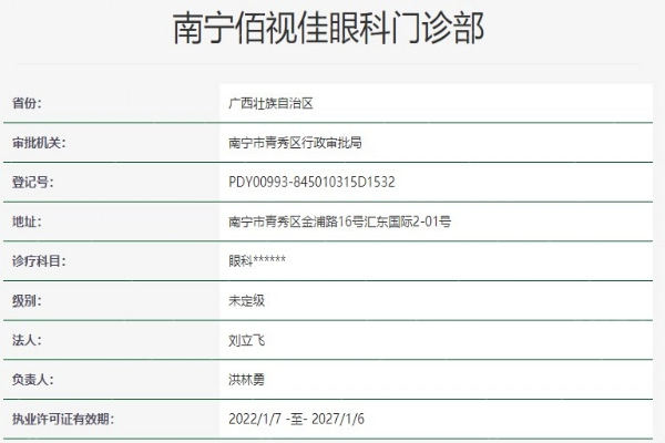 南宁佰视佳眼科资质