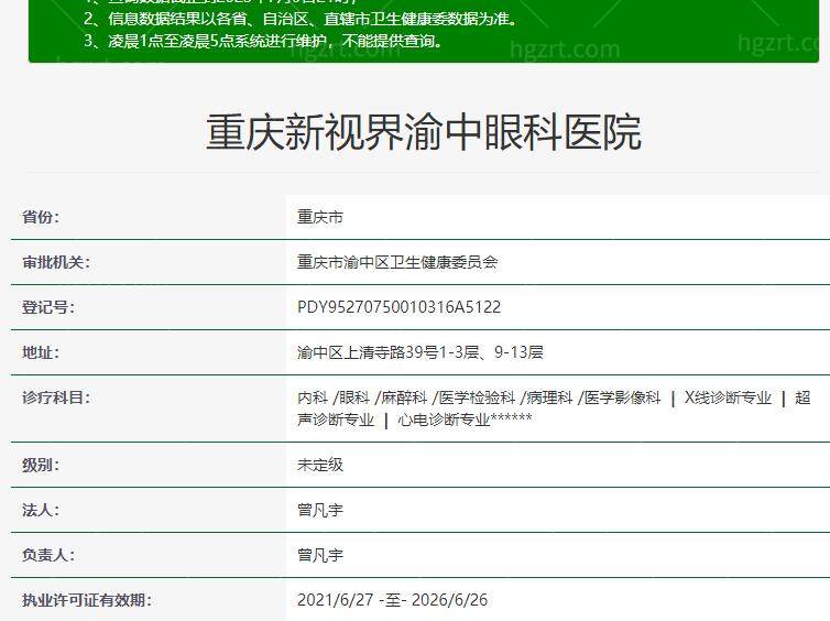 重庆新视界渝中眼科医院资质很正规