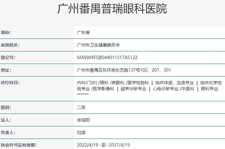 广州普瑞眼科医院资质