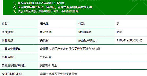 张志伟医生执业注册信息