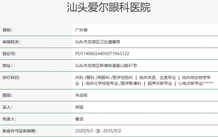 汕头爱尔眼科医院资质