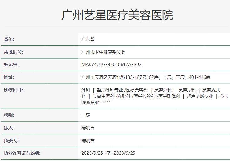 广州艺星医疗美容医院资质