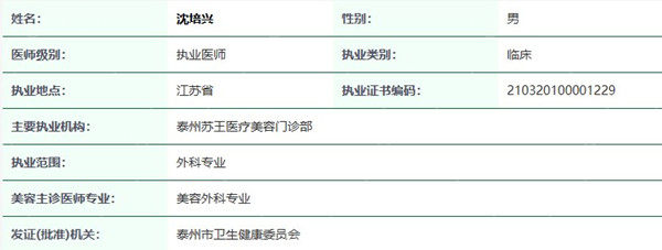 沈培兴医生个人资质