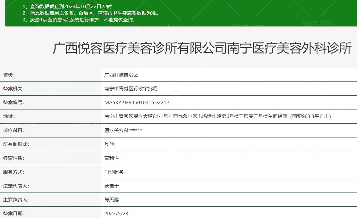 广西南宁悦容医疗美容诊所（熙朵植发）正规资质信息