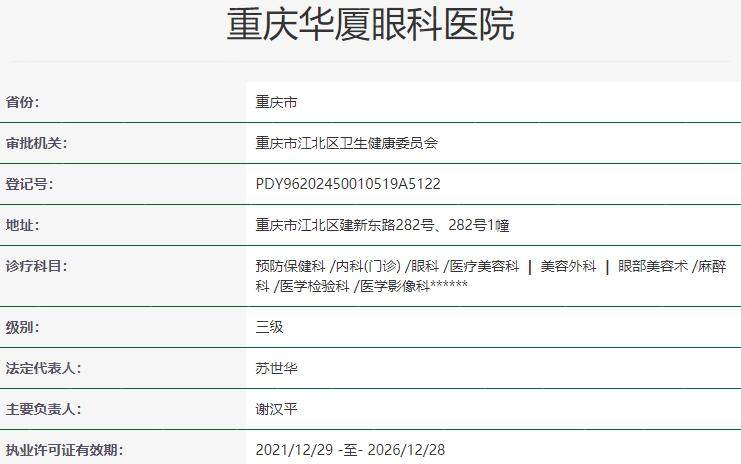 重庆华厦眼科医院资质