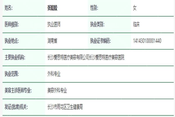 张姣姣医生资质信息