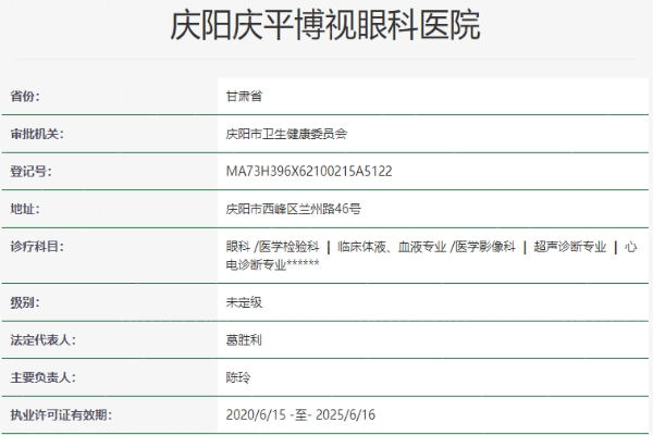 庆阳博视眼科医院资质信息