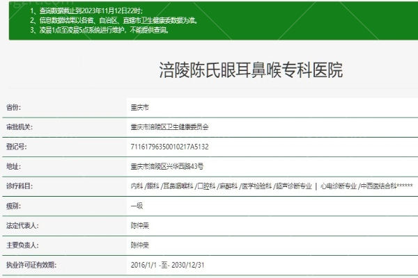 涪陵陈氏眼耳鼻喉专科医院正规资质查询