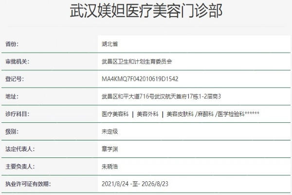 武汉媄妲医疗美容医院资质信息