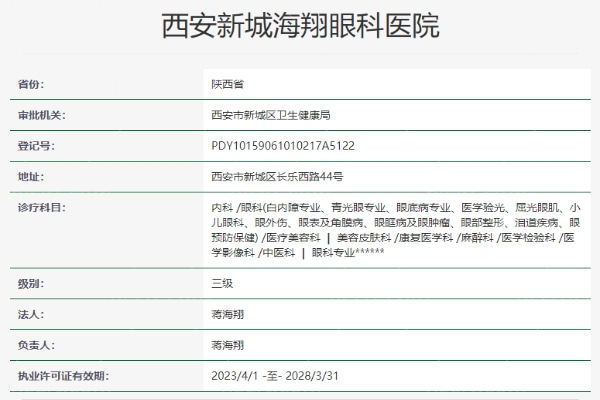 西安新城海翔眼科医院资质信息