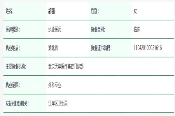 胡丽医生资质信息