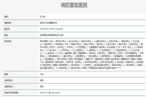 绵阳富临医院资质信息正规