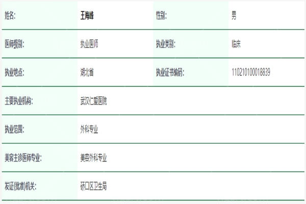 王海峰医生资质信息