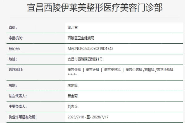 宜昌伊莱美整形医院资质信息
