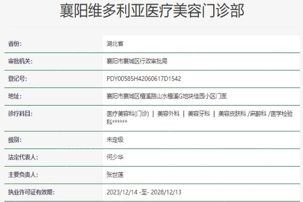 襄阳维多利亚医疗美容医院资质信息