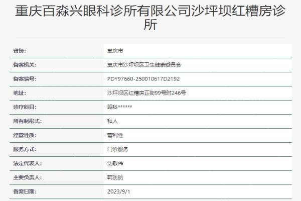 重庆百淼兴眼科资质信息