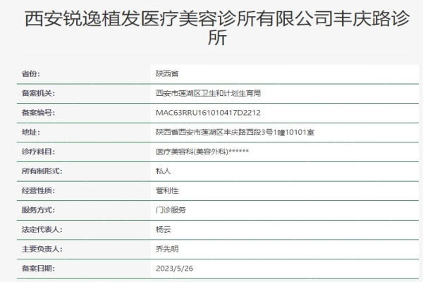 西安锐逸植发医院资质信息