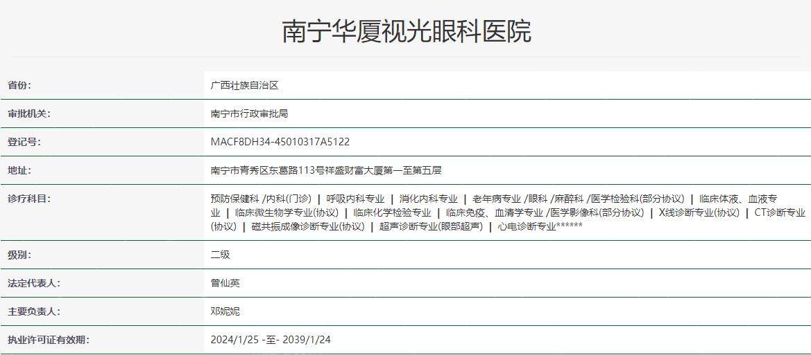 南宁华厦视光眼科医院卫健委资质