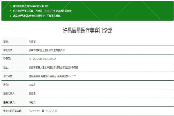 许昌辰星医疗美容医院资质信息