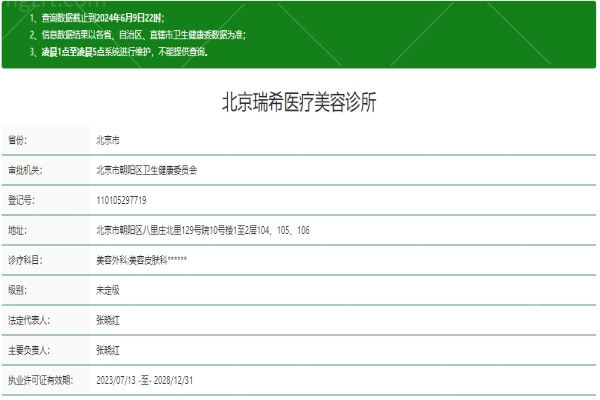 北京瑞希医疗美容诊所资质信息