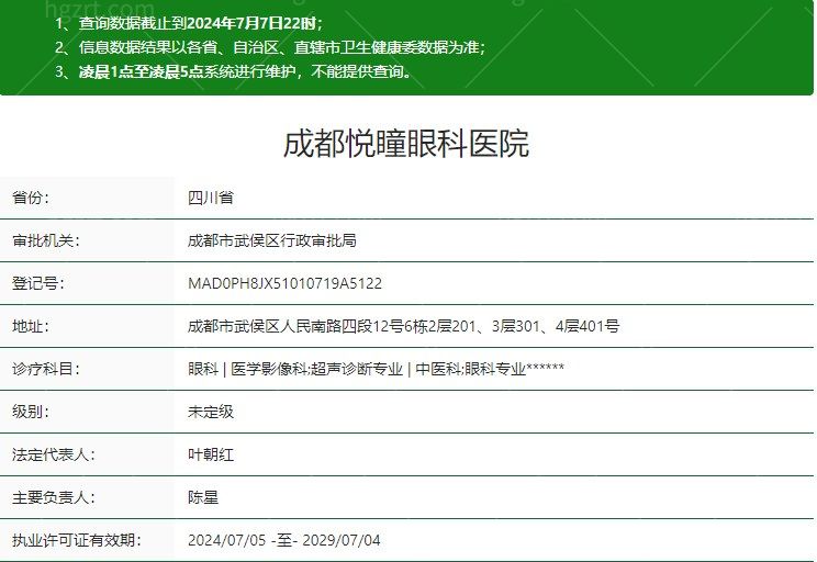 成都悦瞳眼科医院卫健委资质