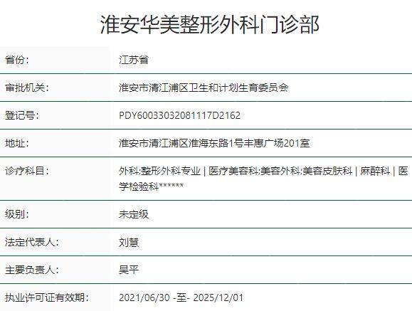 淮安华美整形外科门诊部资质