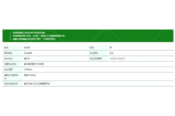 重庆李世荣医生资质正规