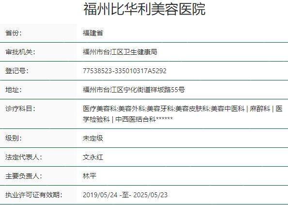 福州比华利美容医院资质