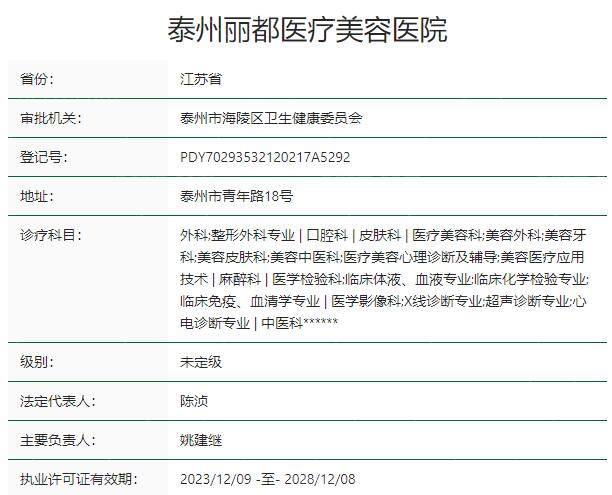 泰州丽都医疗美容医院资质