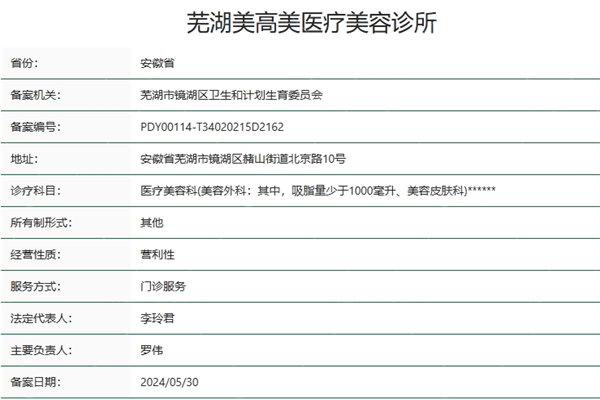 芜湖美高美医疗美容资质