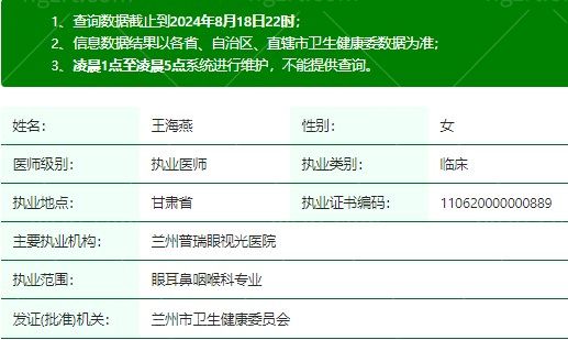 王海燕医生执业资质