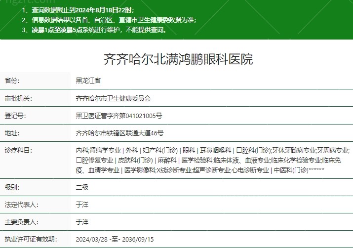 齐齐哈尔北满鸿鹏眼科医院是什么级别？正规吗？